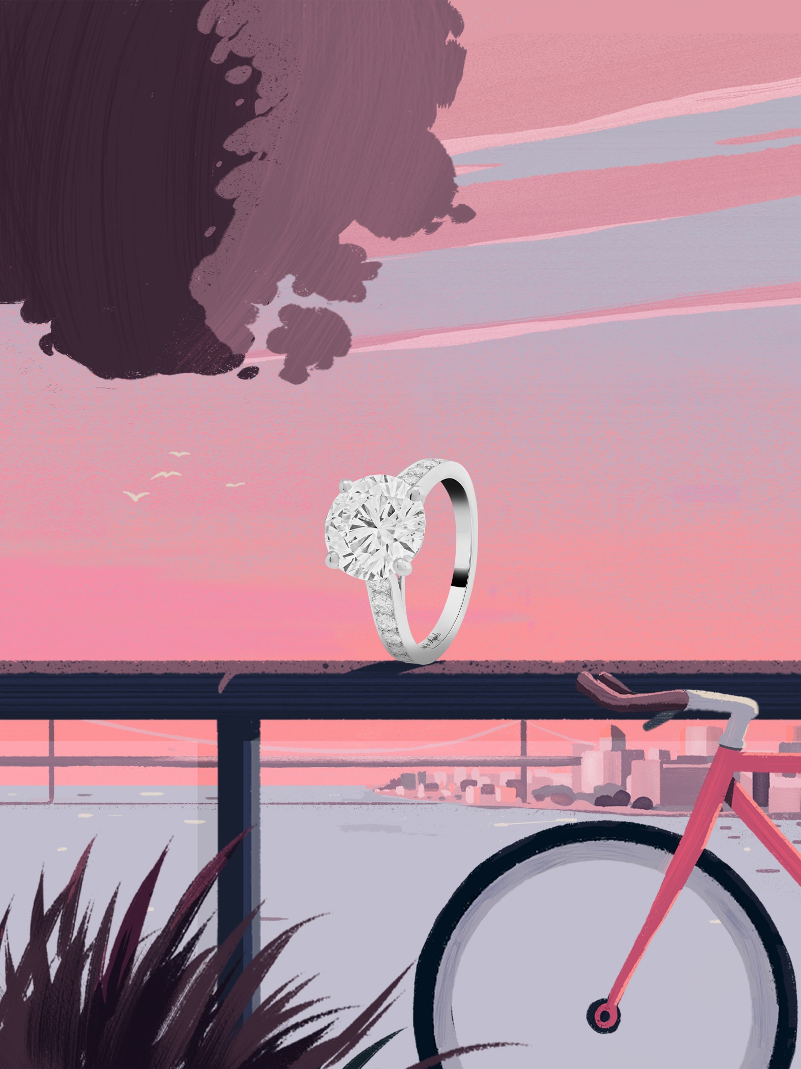 Romance单颗钻石戒指,铂金,圆形钻石,1颗3.6克拉的圆形钻石。婚嫁系列,Van Cleef & Arpels梵克雅宝。