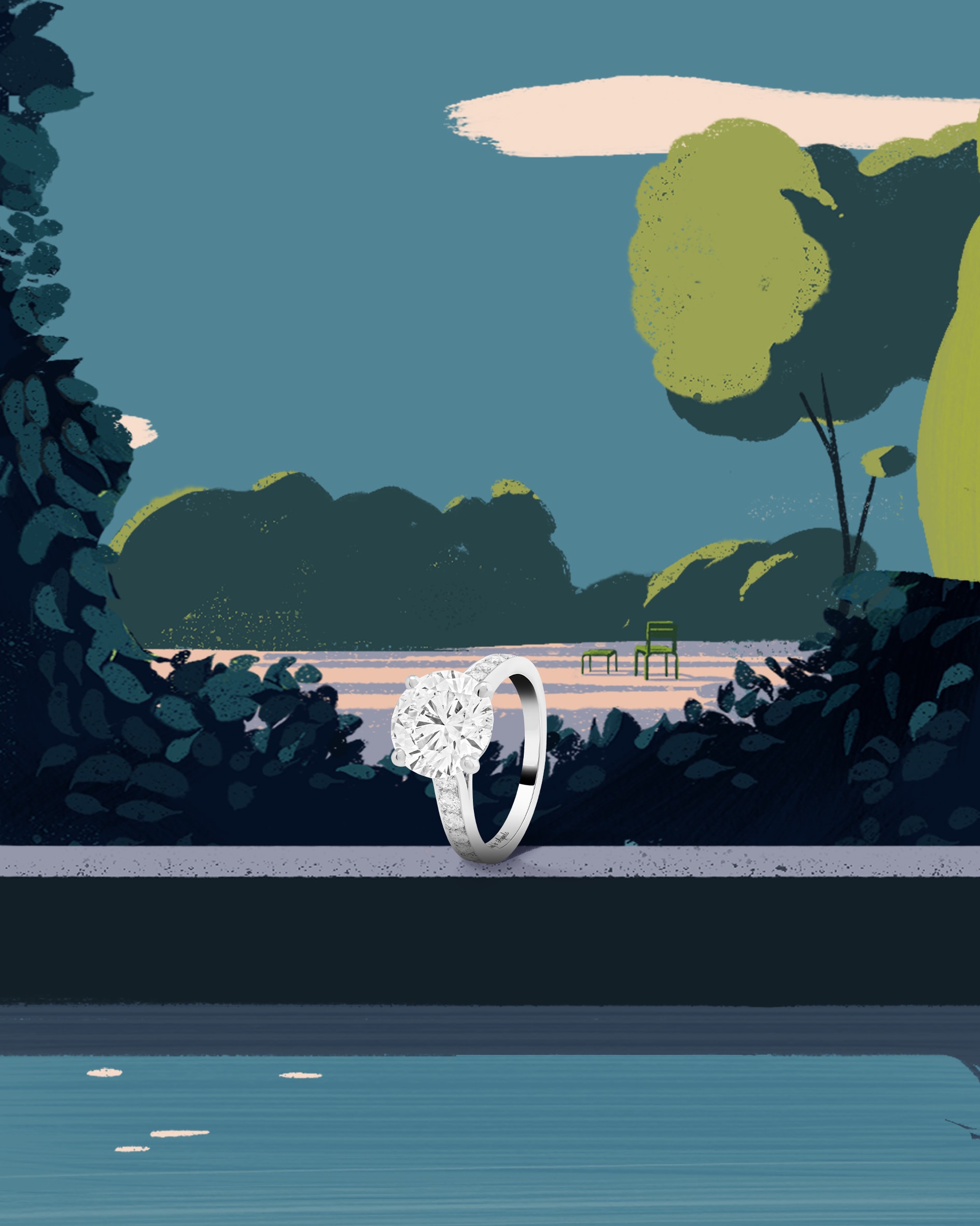 Romance单颗钻石戒指，铂金，圆形钻石，1颗3.6克拉的圆形钻石。婚嫁系列，Van Cleef & Arpels梵克雅宝。