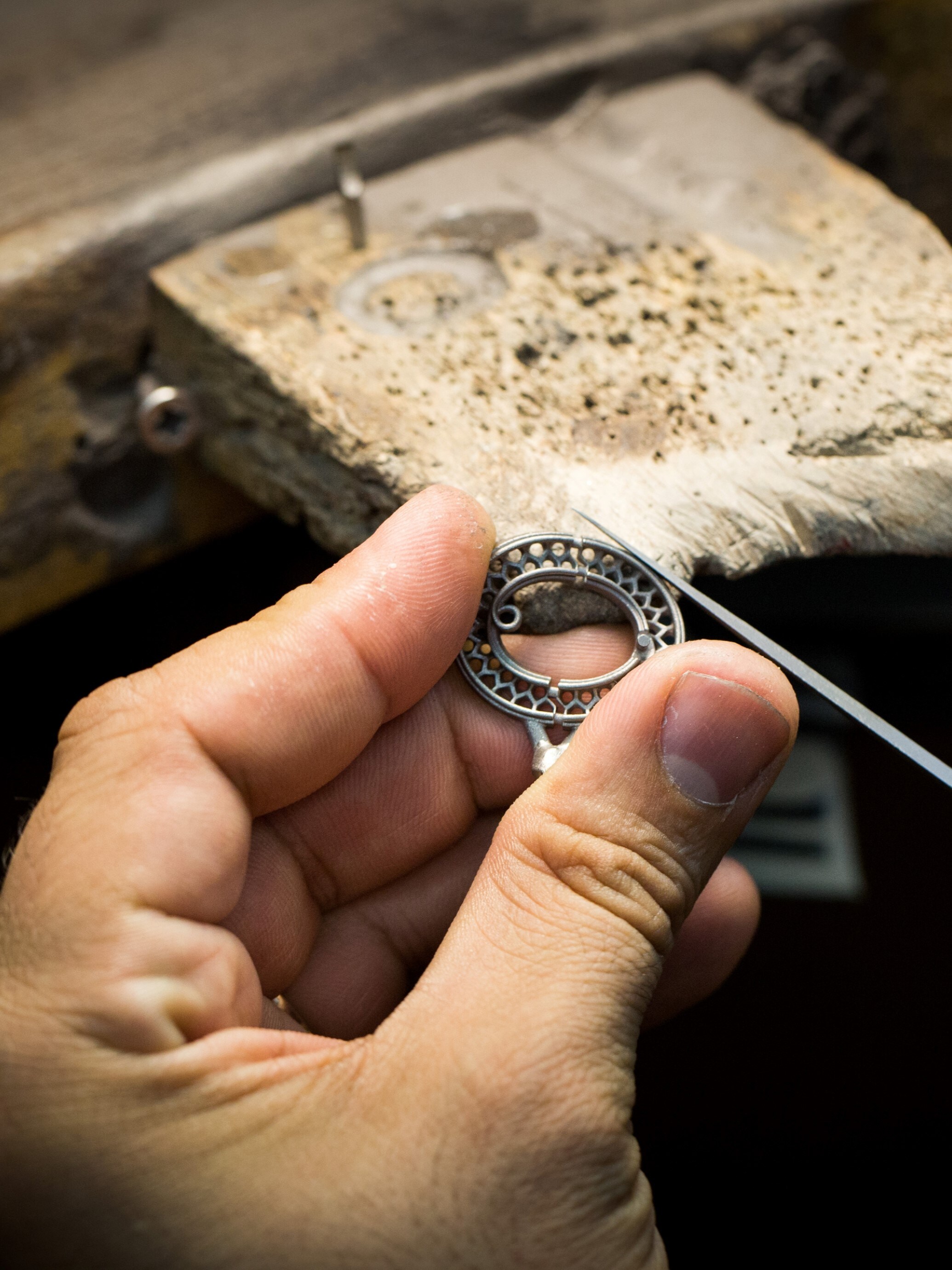 Jewelry work on the gold mount. Olympia necklace, Van Cleef & Arpels.