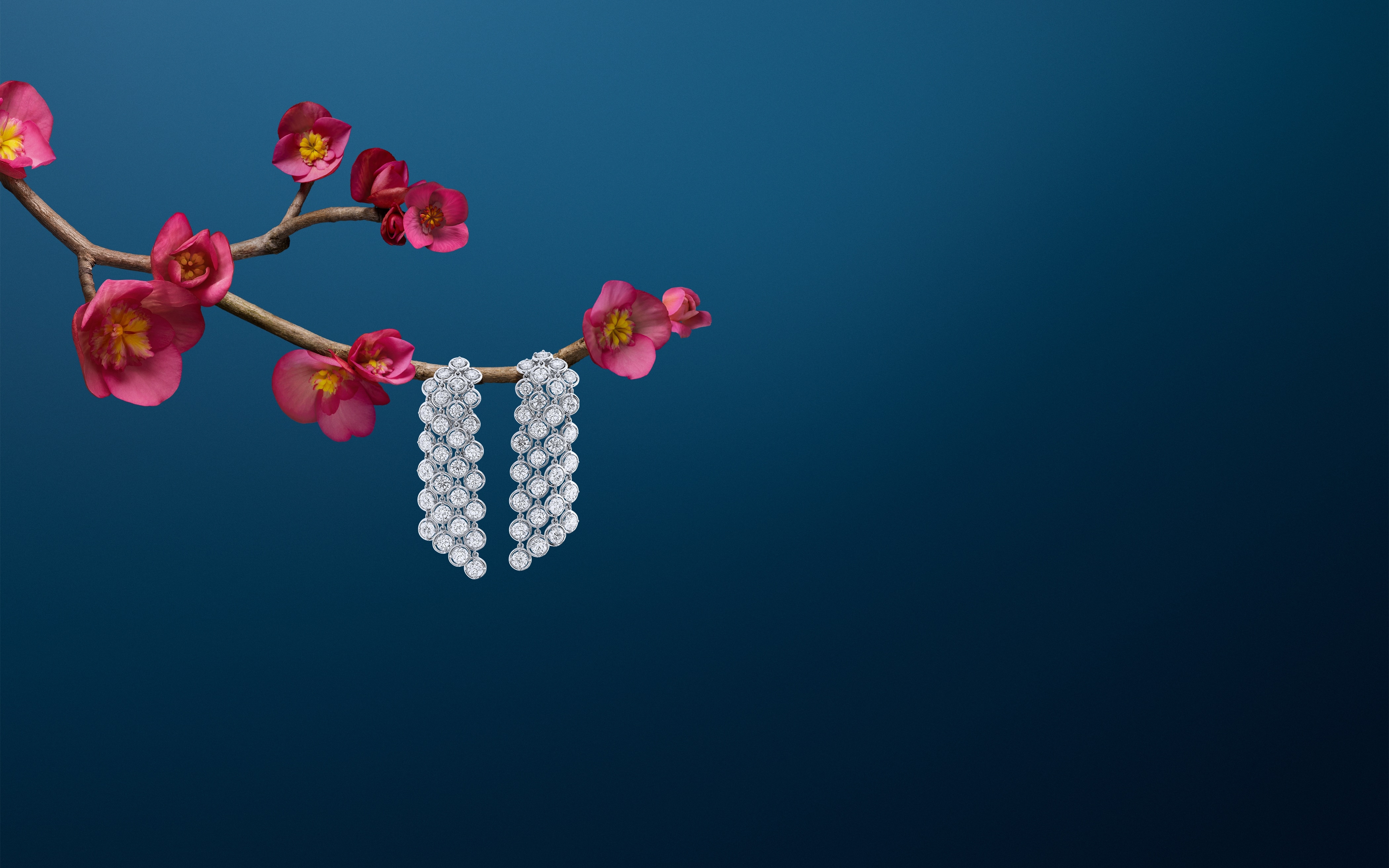 Palmyre手镯及耳环,18K白金,钻石。Palmyre高级珠宝系列,Van Cleef & Arpels梵克雅宝。