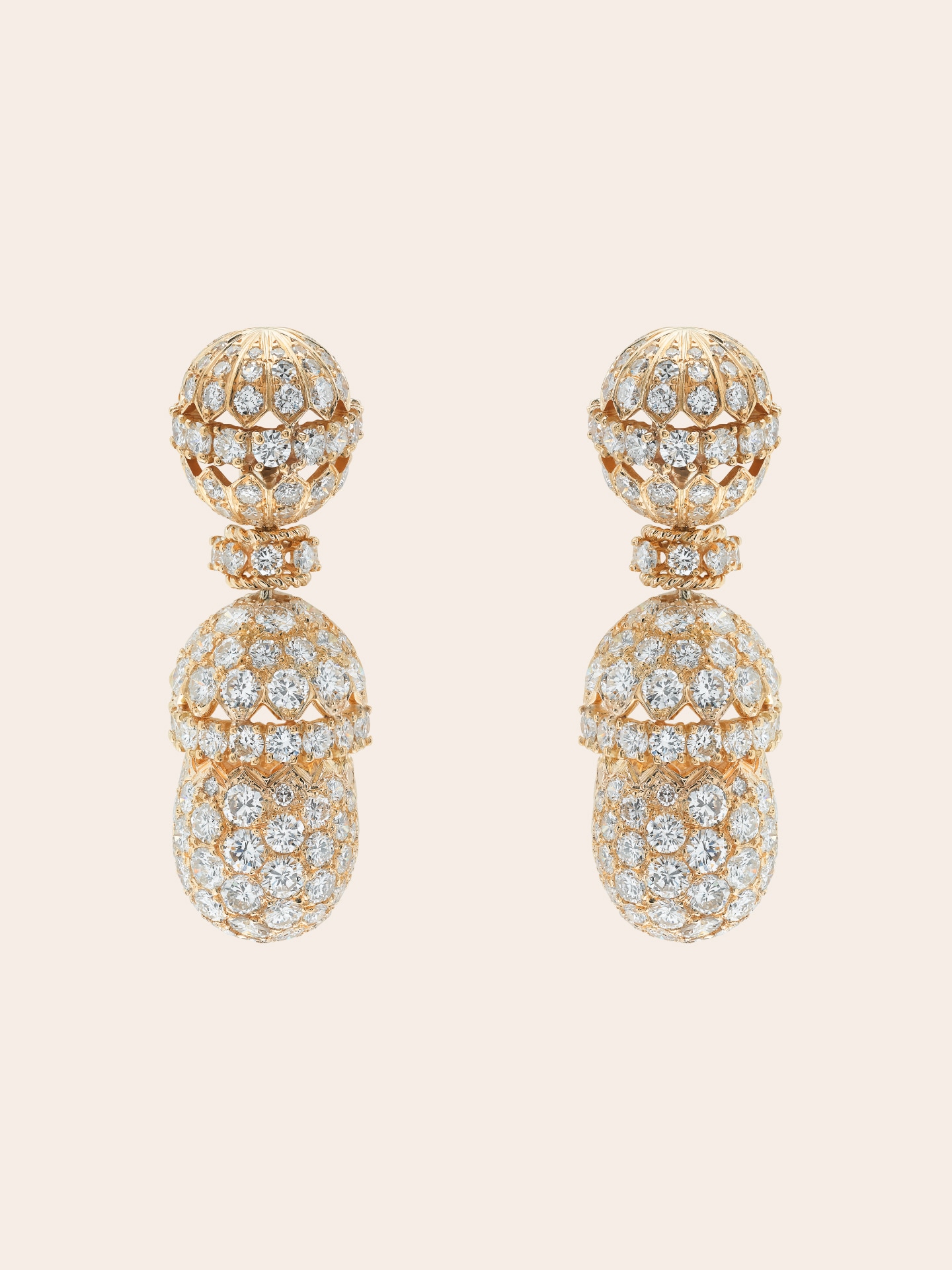 Earrings, 1966, yellow gold, white gold, round diamonds. Heritage collection, Van Cleef & Arpels.
