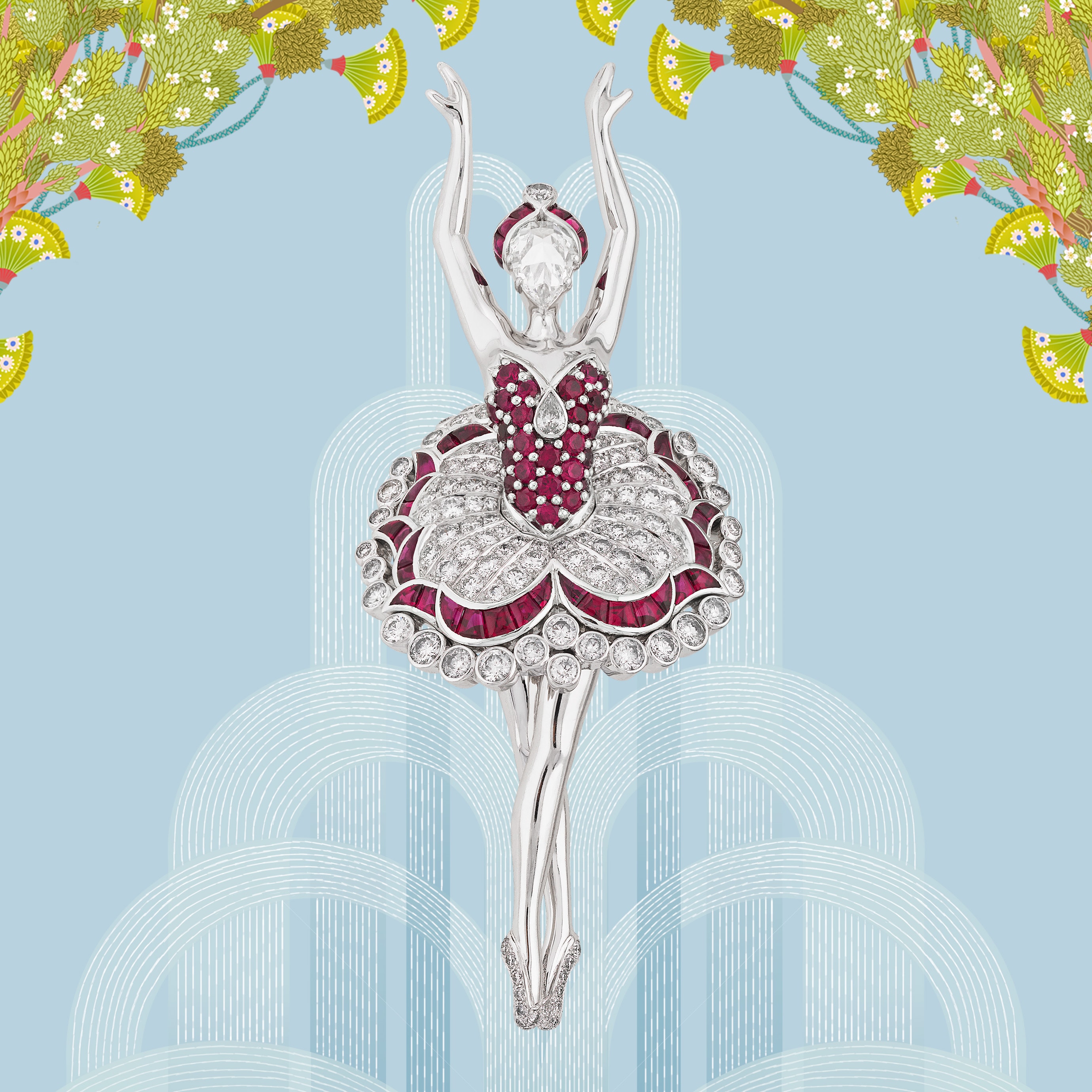 Tutu ballerina胸针,白K金,红宝石,钻石。Feminine Figures系列,Van Cleef & Arpels梵克雅宝。