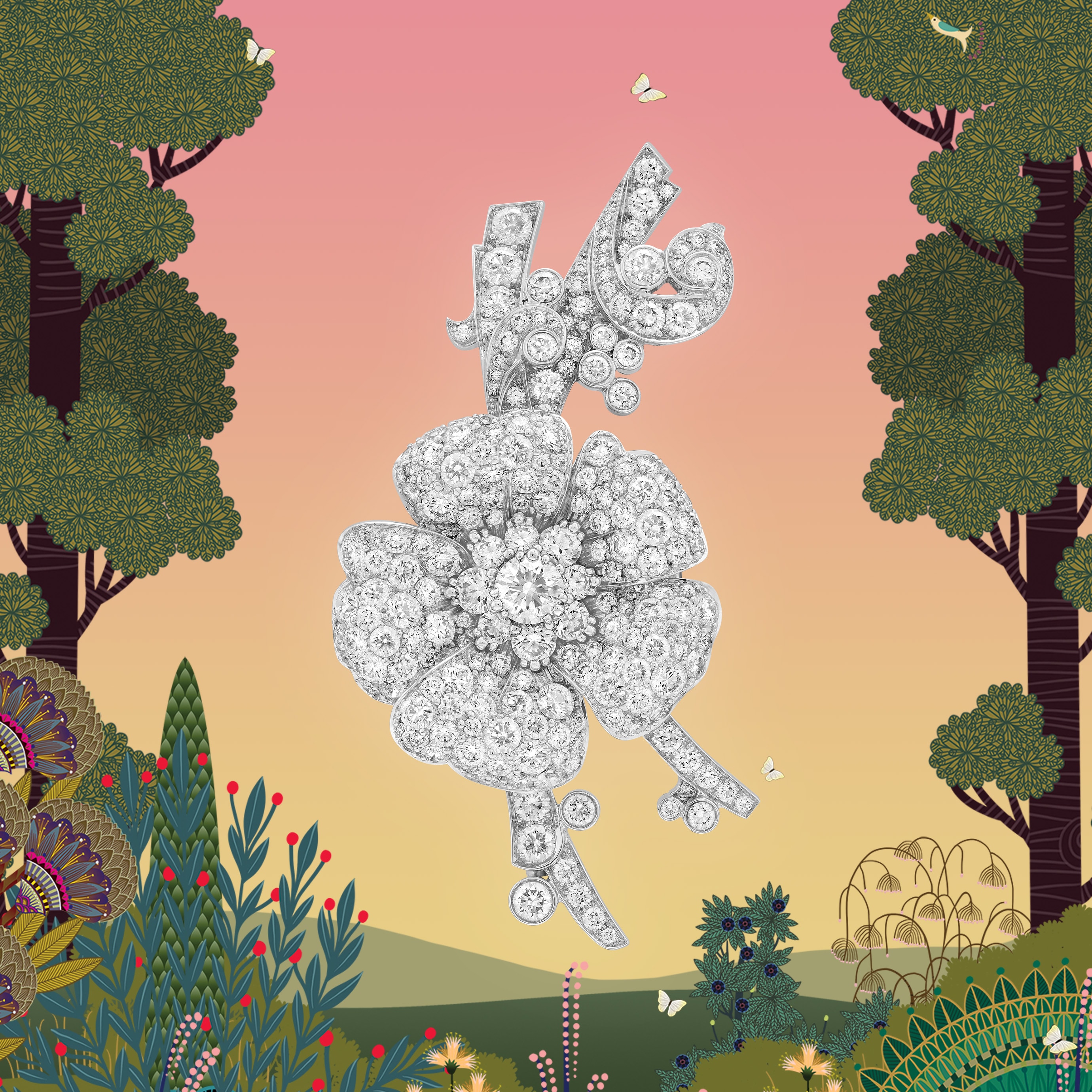 Envolée d’été项链的可拆式胸针,白K金,钻石。Butterflies系列,Van Cleef & Arpels梵克雅宝。