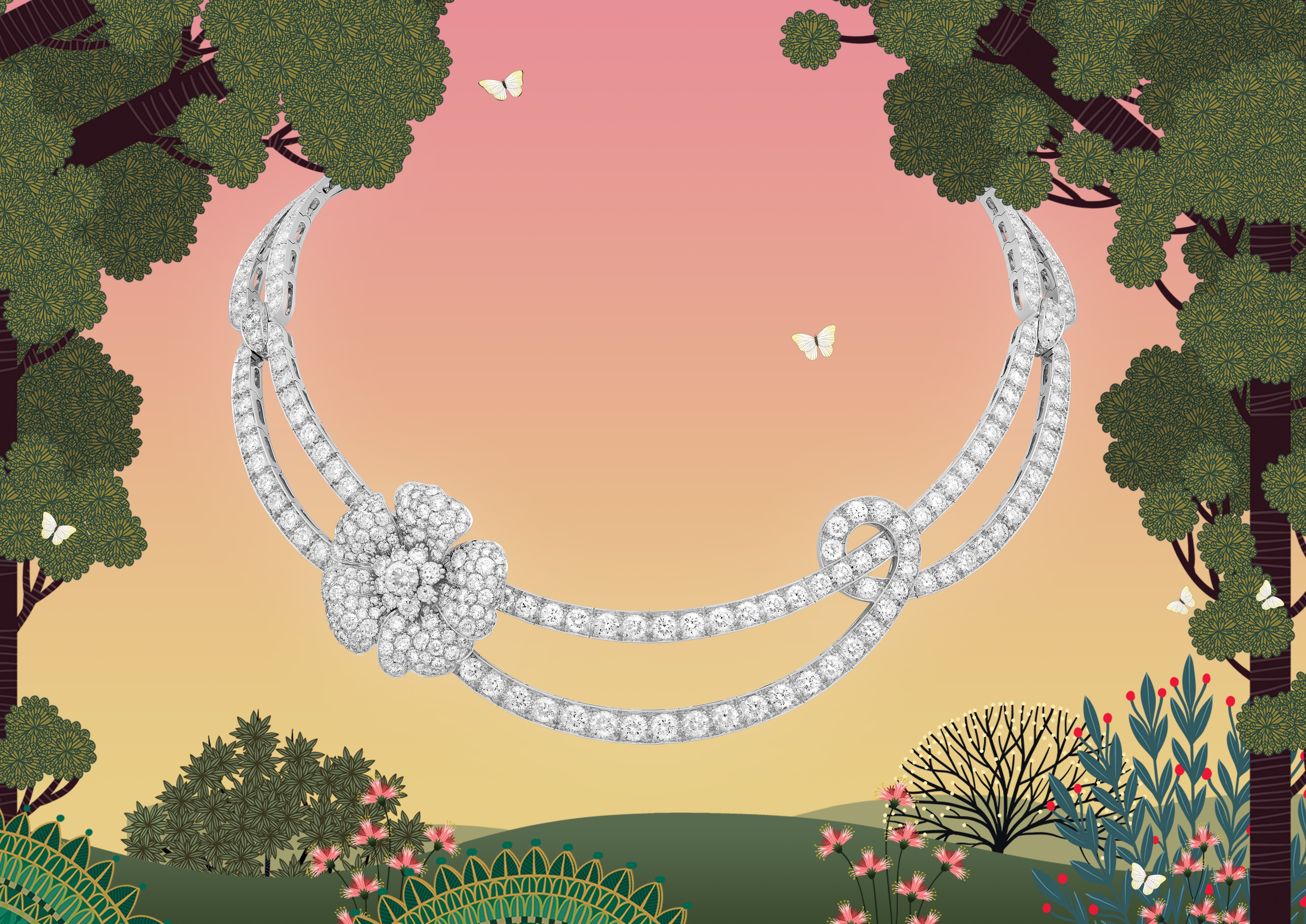 Envolée d’été项链及可拆式胸针,白K金,钻石。Butterflies系列,Van Cleef & Arpels梵克雅宝。