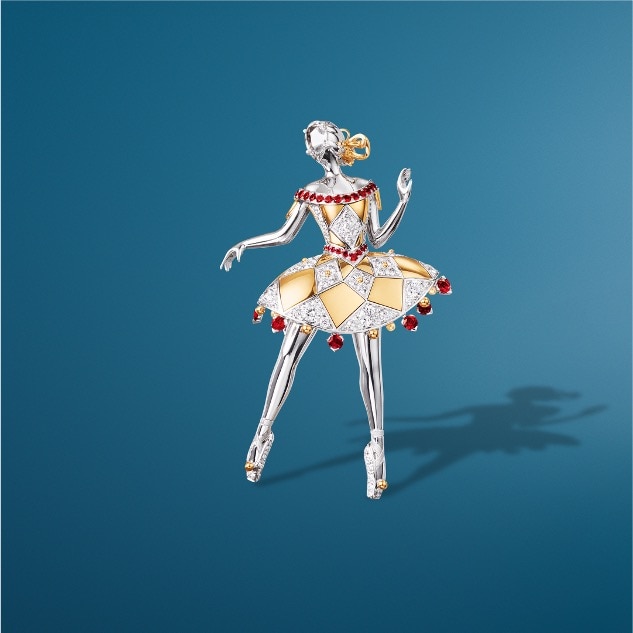 Mathilde ballerina胸针。白K金，黄K金，红宝石，钻石。Feminine Figures系列，Van Cleef & Arpels梵克雅宝。