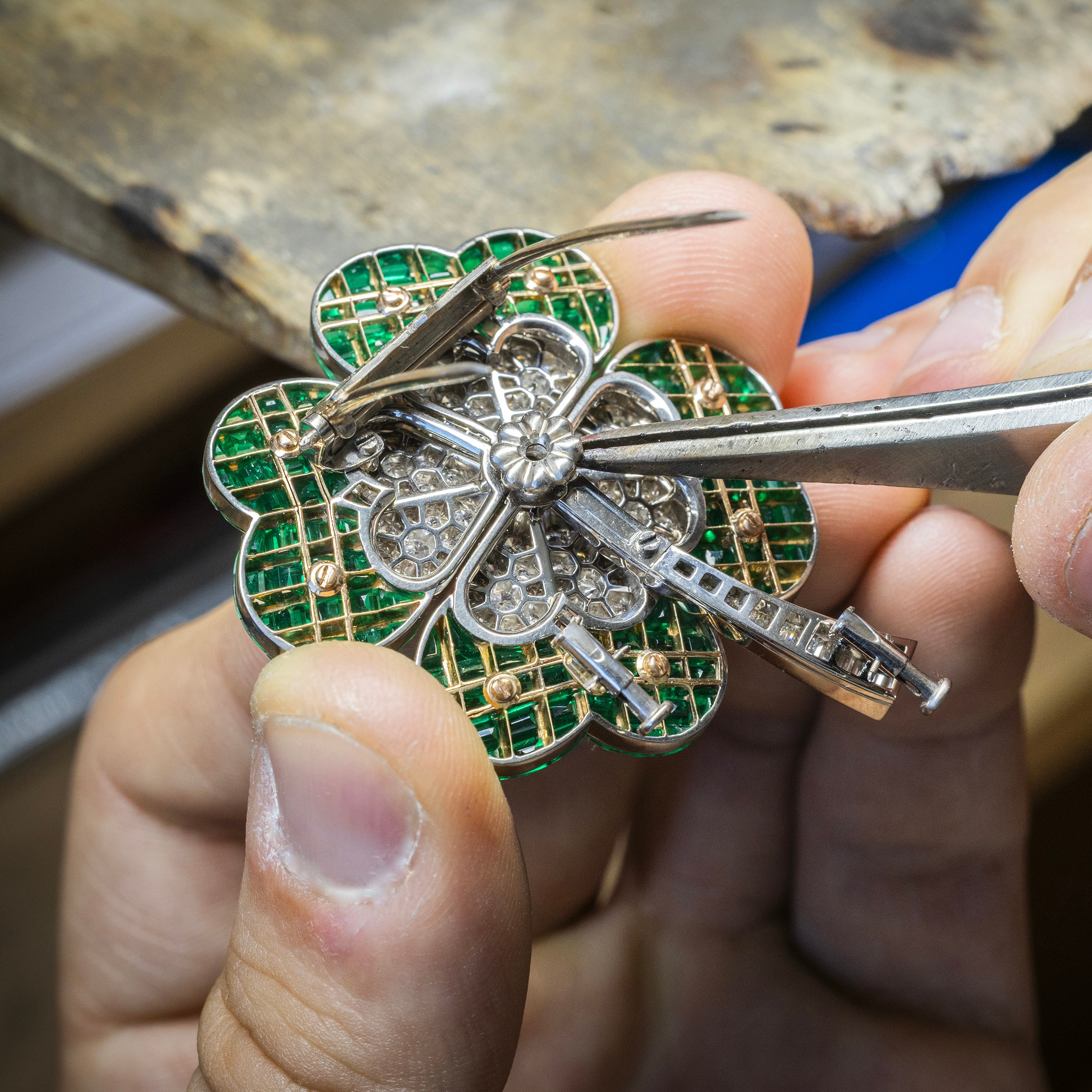 Jewelry work, assembling. Flowers collection, Van Cleef & Arpels.