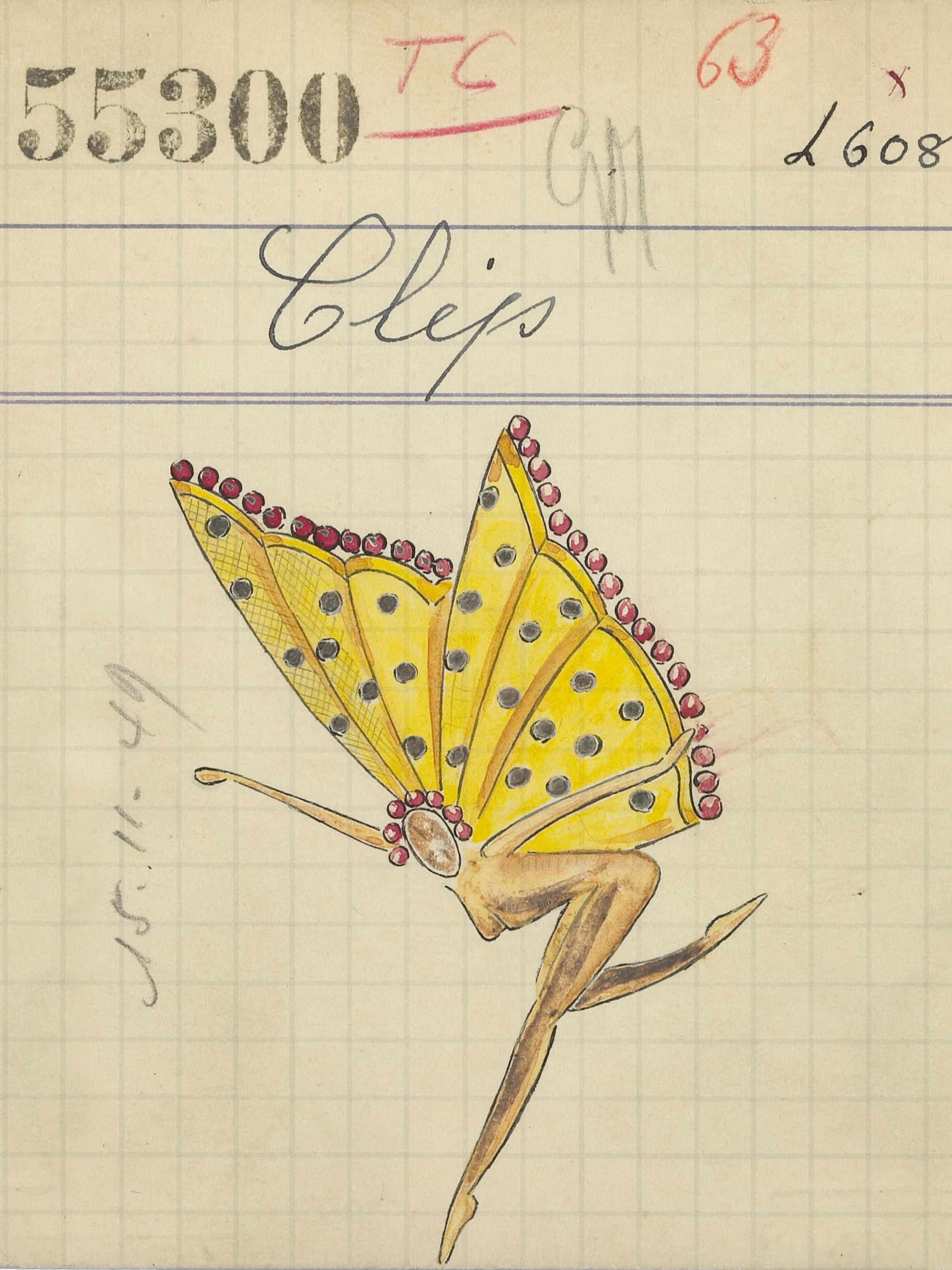 Butterfly fairy胸针作品卡,1945年,Van Cleef & Arpels梵克雅宝档案