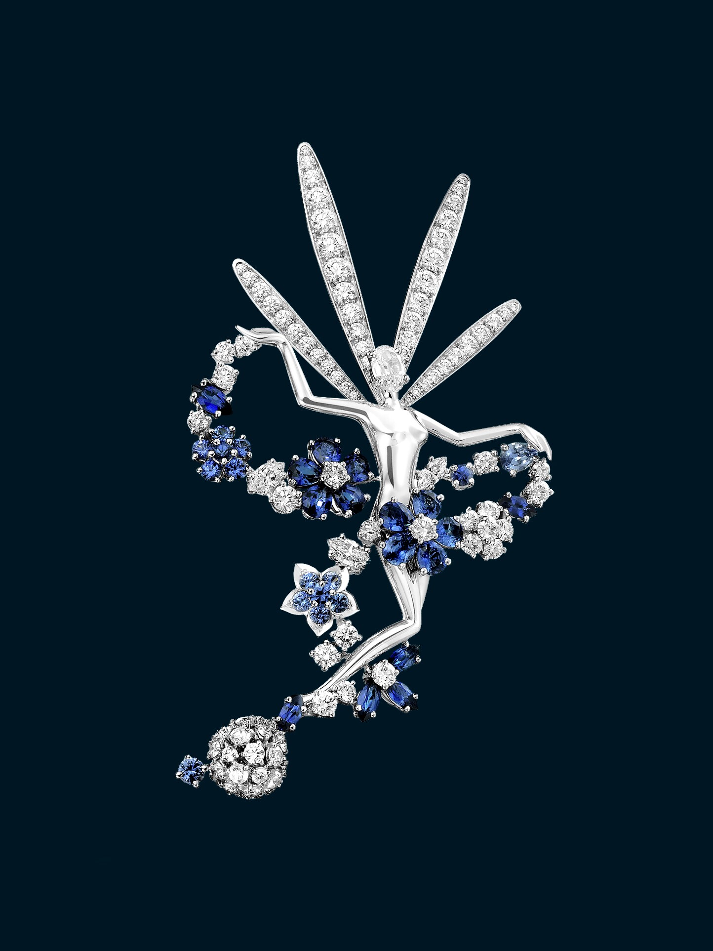 Fée Folie des Prés胸针。18K白金,蓝宝石,钻石。私人珍藏。