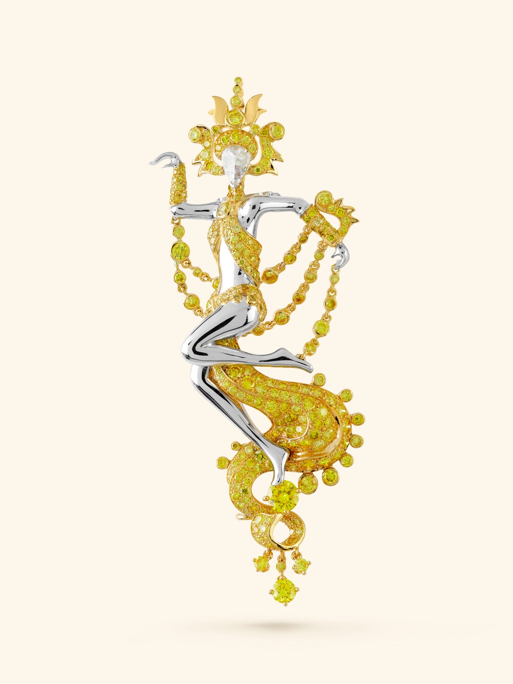 Danseuse orientale decor胸针。18K白金,18K玫瑰金、黄钻及白钻。私人珍藏。