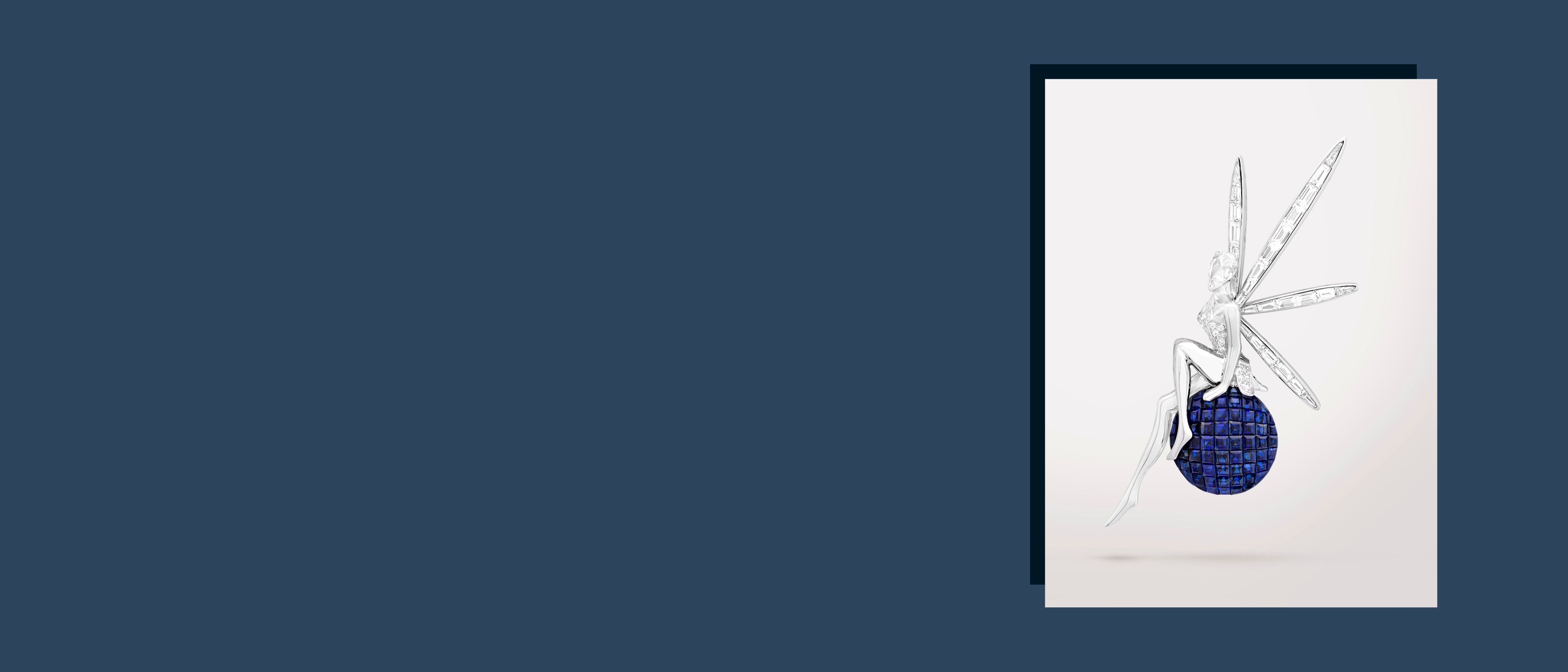 Caresse d'Éole Fairy胸针。18K白金，18K玫瑰金，Traditional Mystery Set™传统隐密式镶嵌蓝宝石，钻石。私人珍藏。