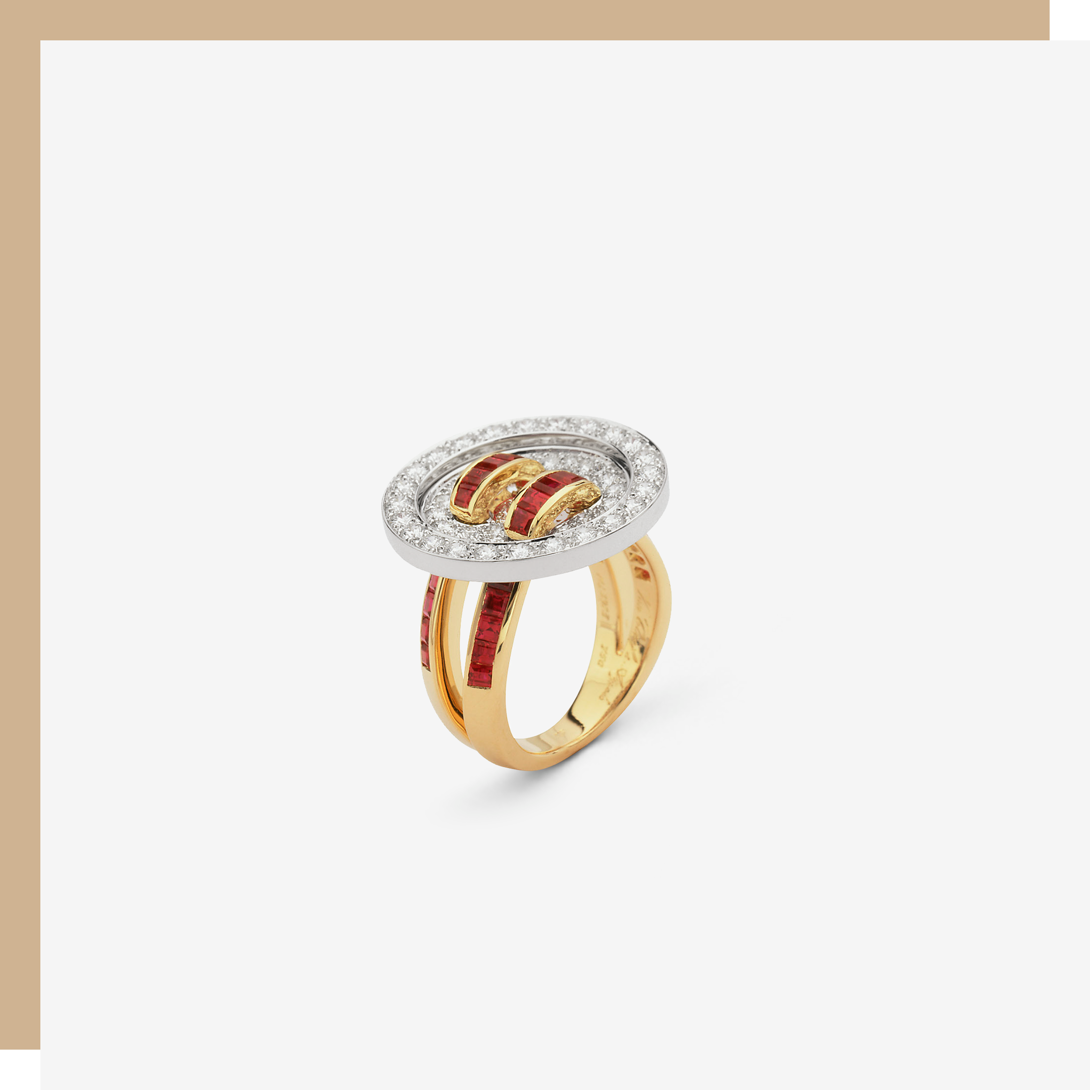 Boutonnière戒指。18K白金,18K黄金,红宝石,钻石。私人珍藏。