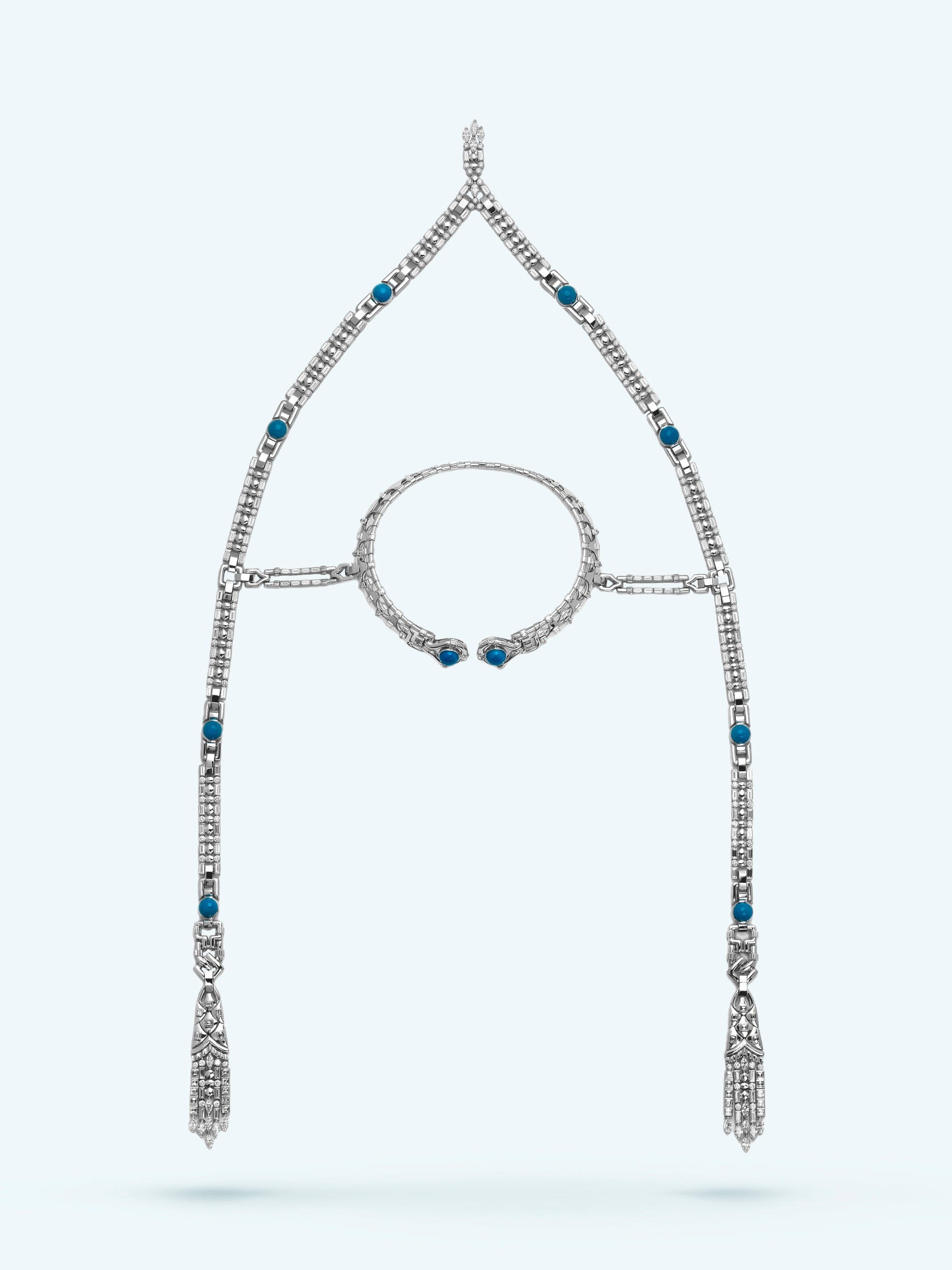 Belle de jour项链。18K白金,绿松石,钻石。Van Cleef & Arpels梵克雅宝典藏系列。