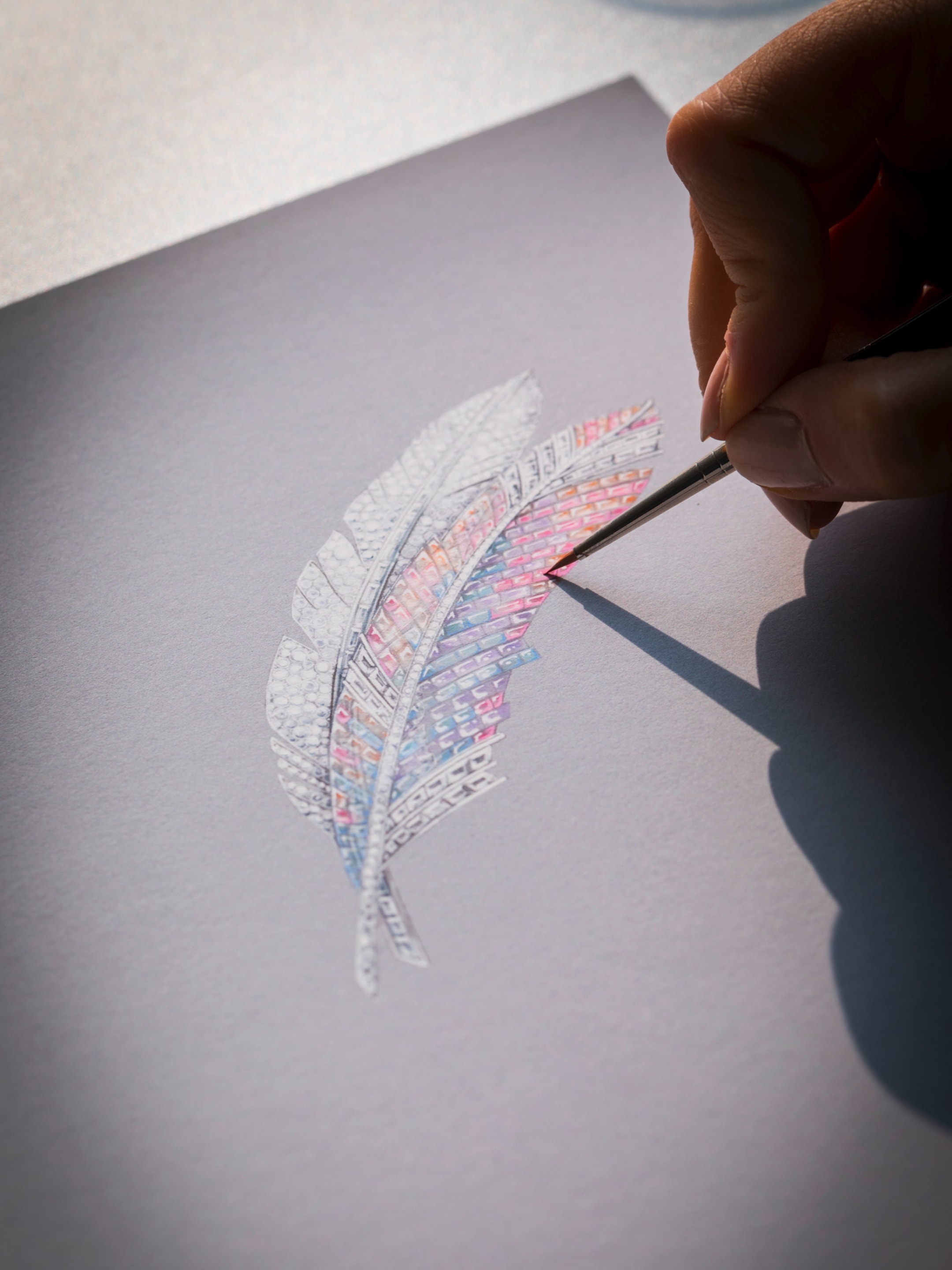 水粉画设计图，Panache mystérieux胸针，Van Cleef & Arpels梵克雅宝