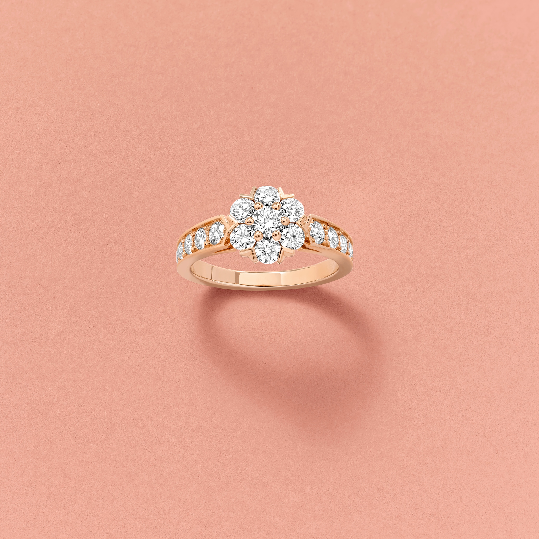 Fleurette ring, 18K rose gold, diamonds. Fleurette collection, Van Cleef & Arpels.