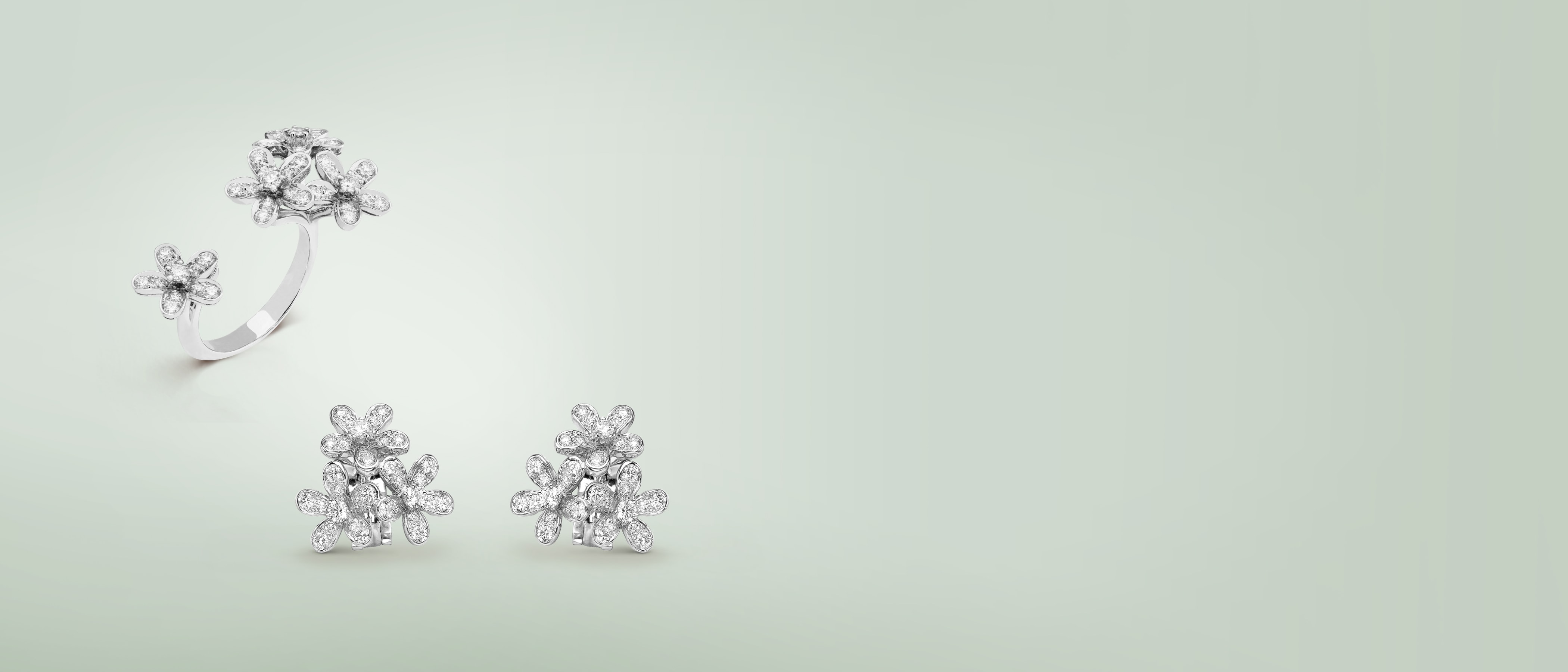 Socrate collection, earrings and ring, white gold and diamonds, cover, Van Cleef & Arpels