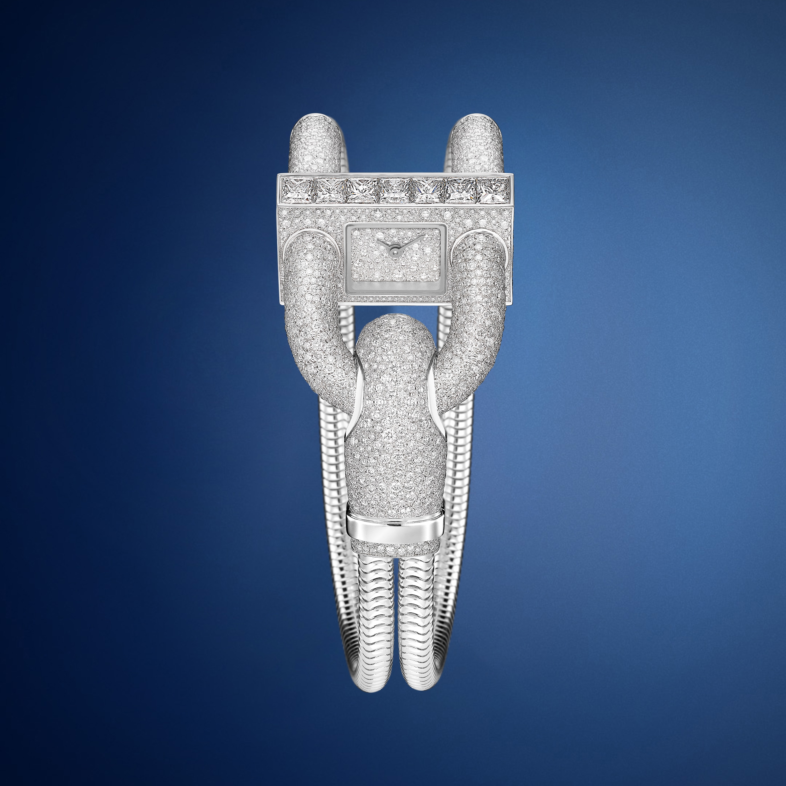 Cadenas腕表，镀铑白K金，钻石，石英机芯。Cadenas系列，Van Cleef & Arpels梵克雅宝。