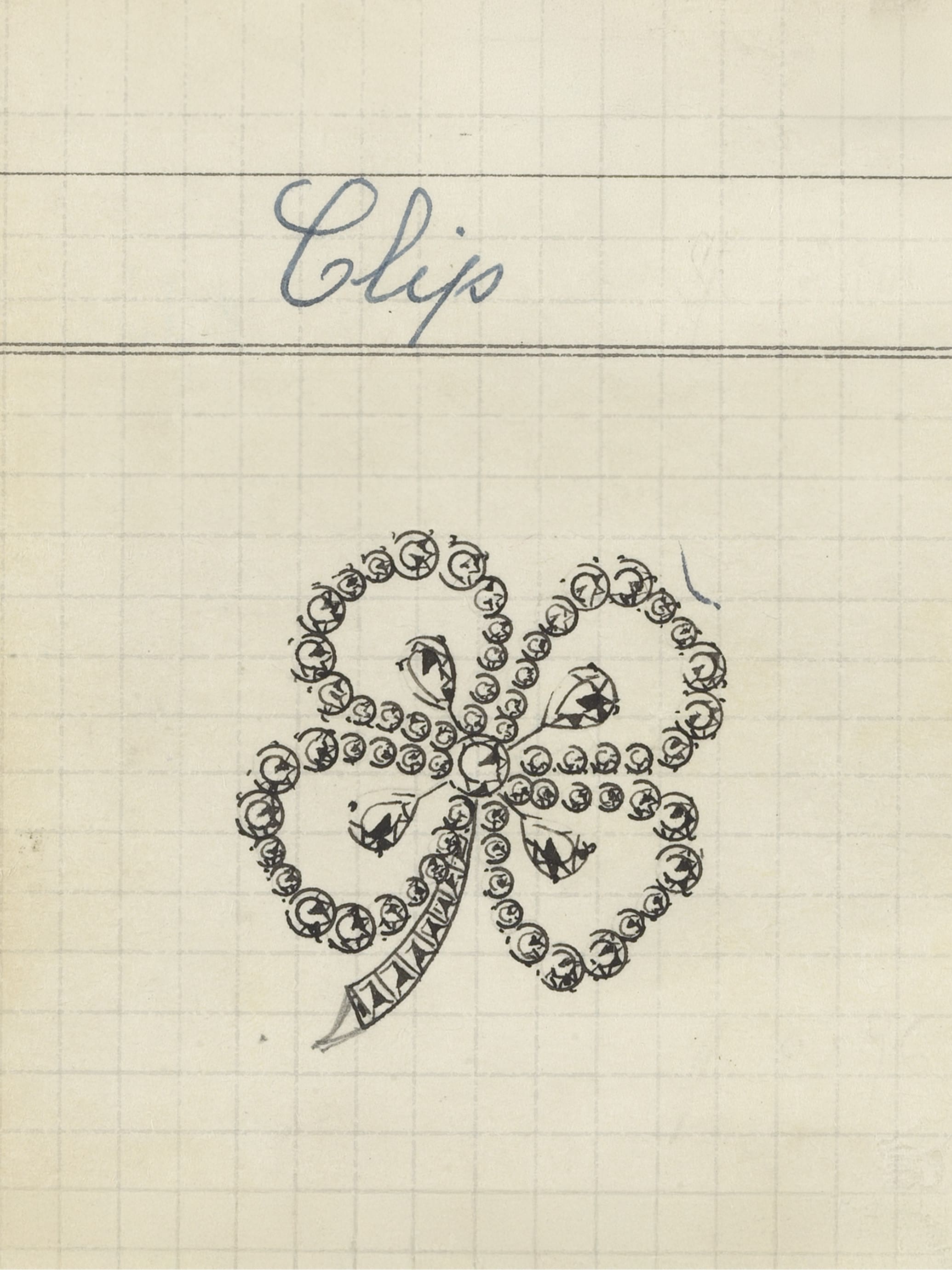 Clover胸针作品卡片，1948年。Van Cleef & Arpels梵克雅宝档案。