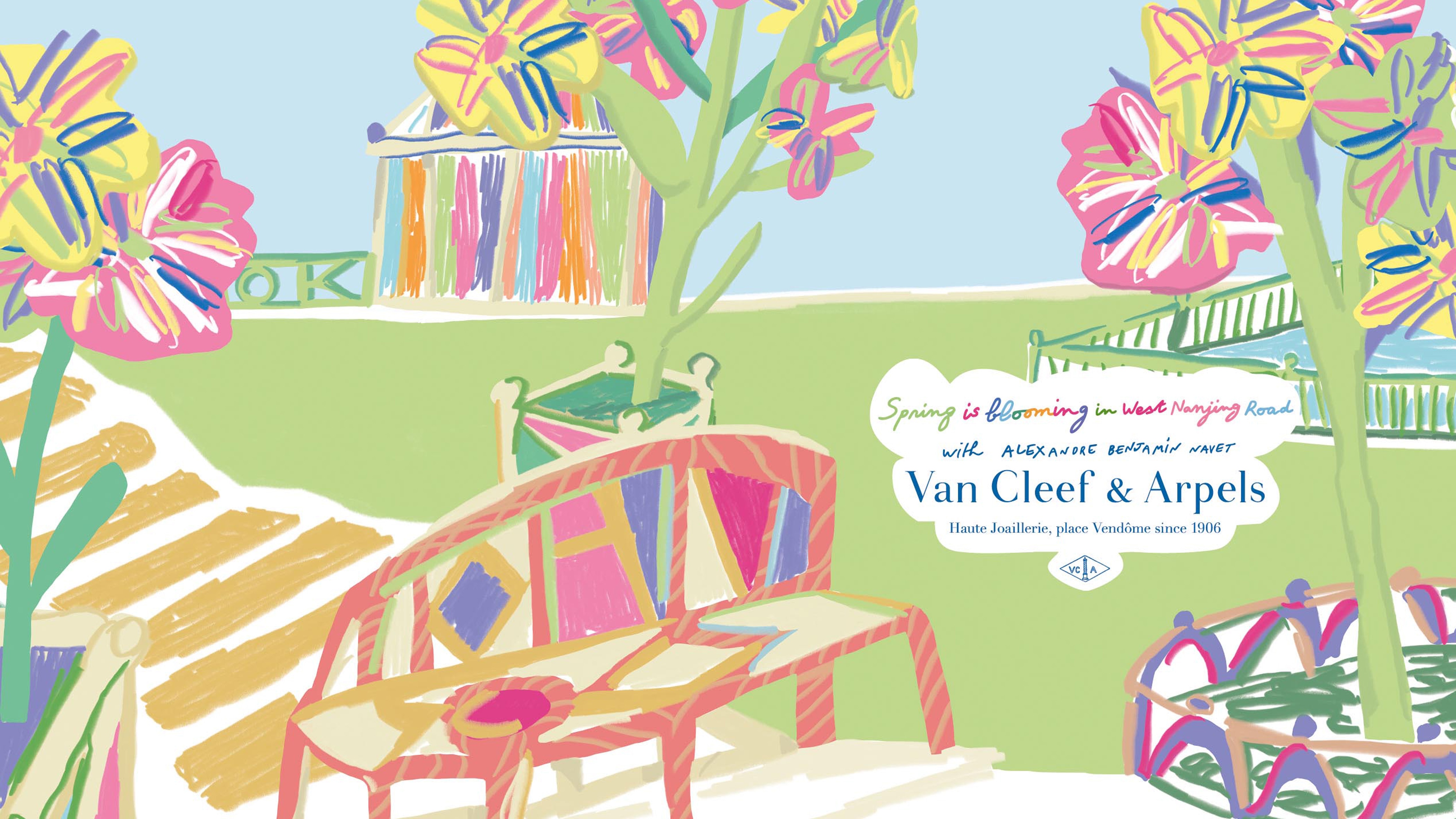 于上海呈现梵克雅宝限时春日花径，Van Cleef & Arpels梵克雅宝。