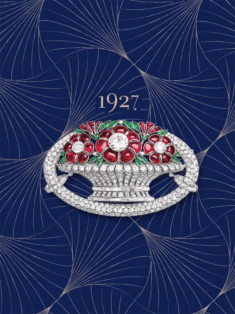 Flowers clip in white gold, rubies, emeralds and diamonds, 1927, Van Cleef & Arpels collection