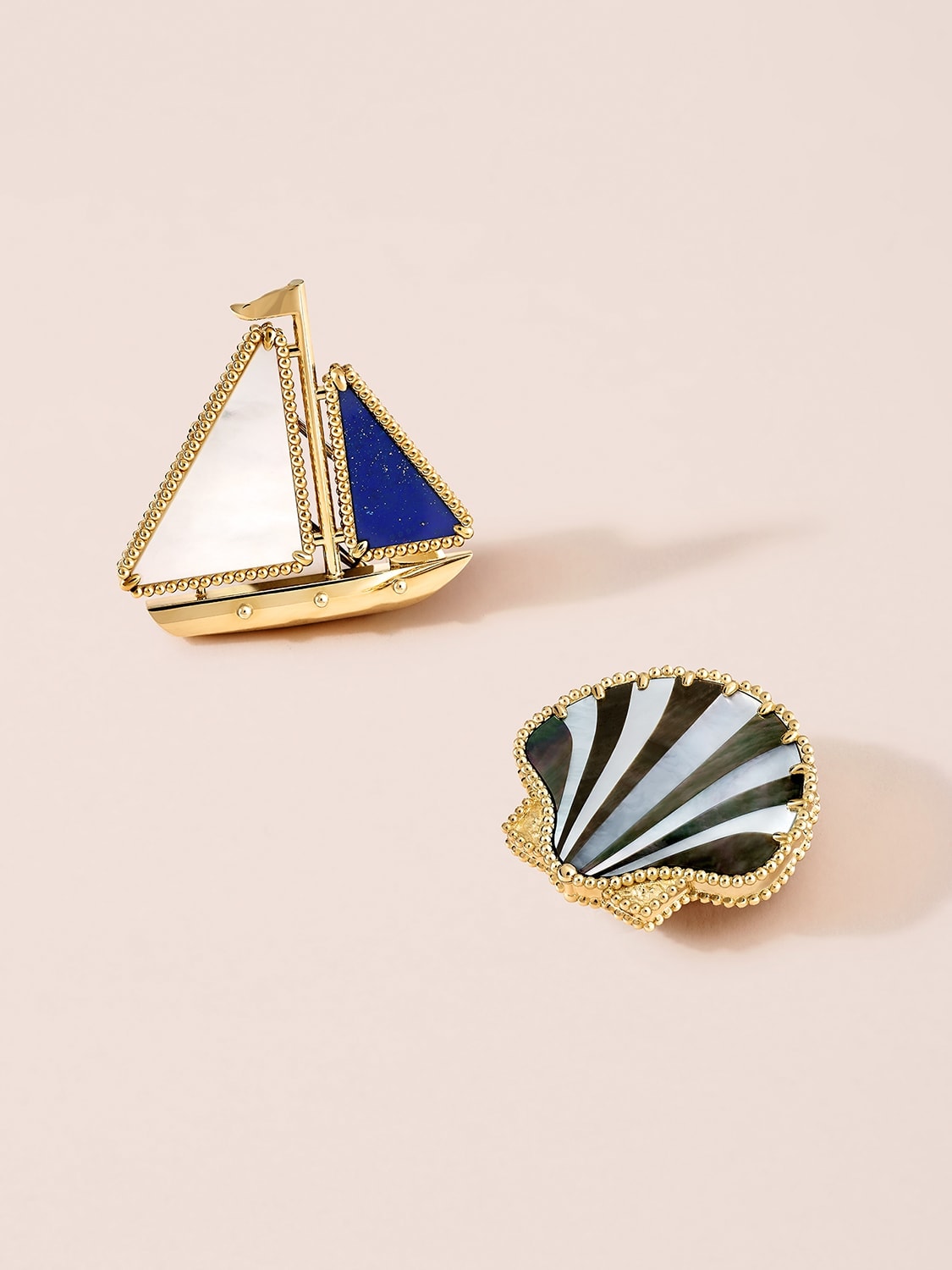 Lucky Summer Seashell and Boat clips, Van Cleef & Arpels.