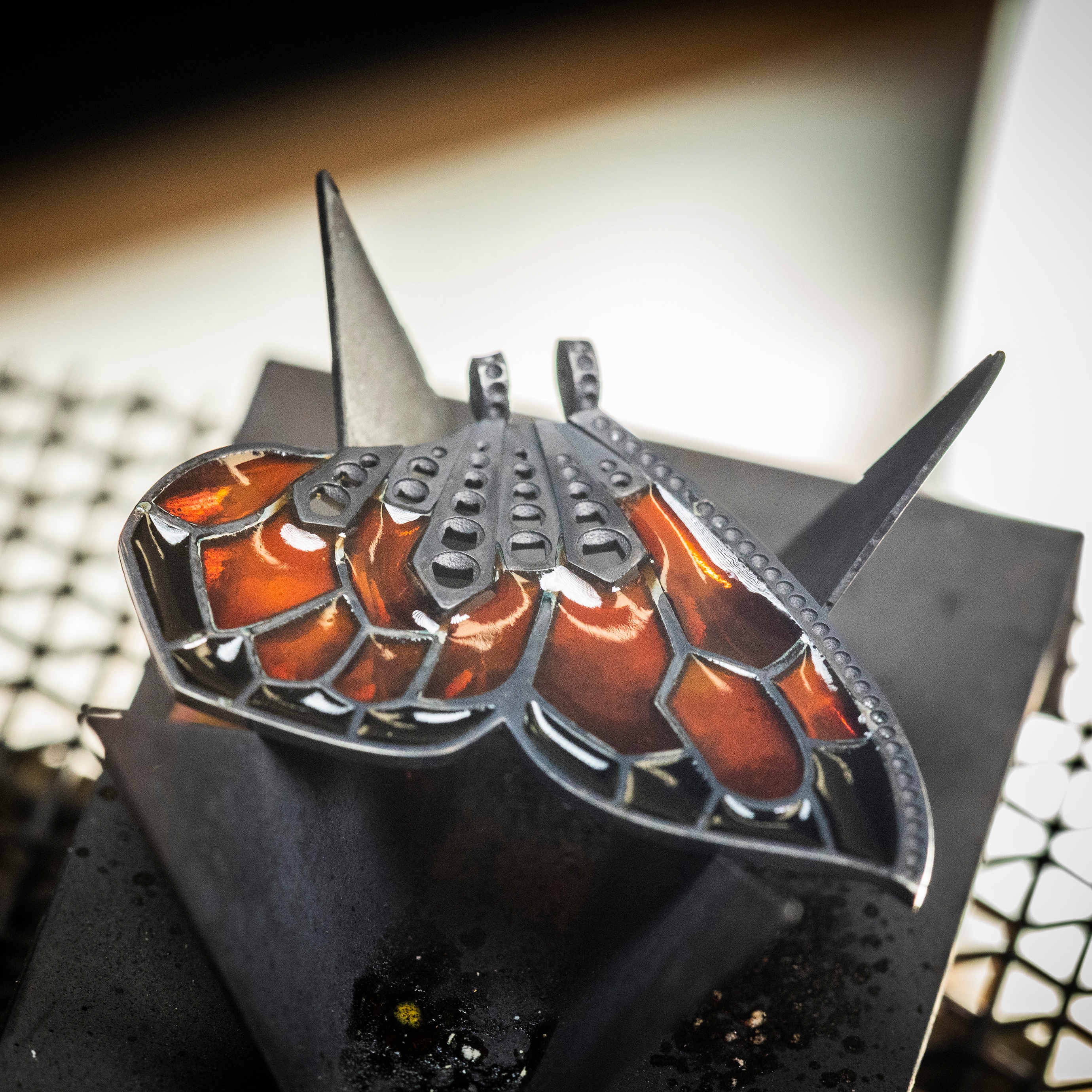 Plique-à-jour enamel butterfly’s wing after firing, Van Cleef & Arpels.