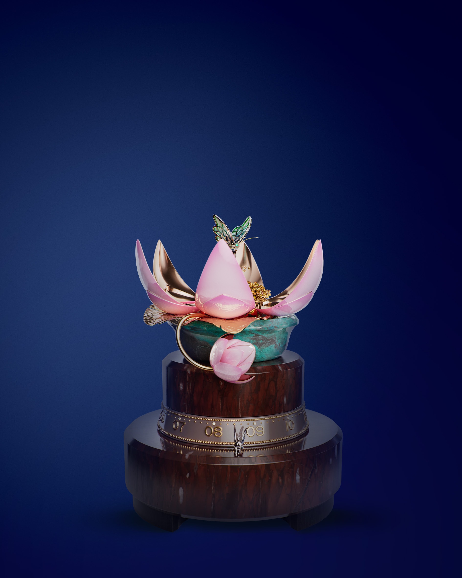 Floraison du Nénuphar蝶隐水中花自动机械装置。Extraordinary Object非凡臻品系列，Van Cleef & Arpels梵克雅宝。