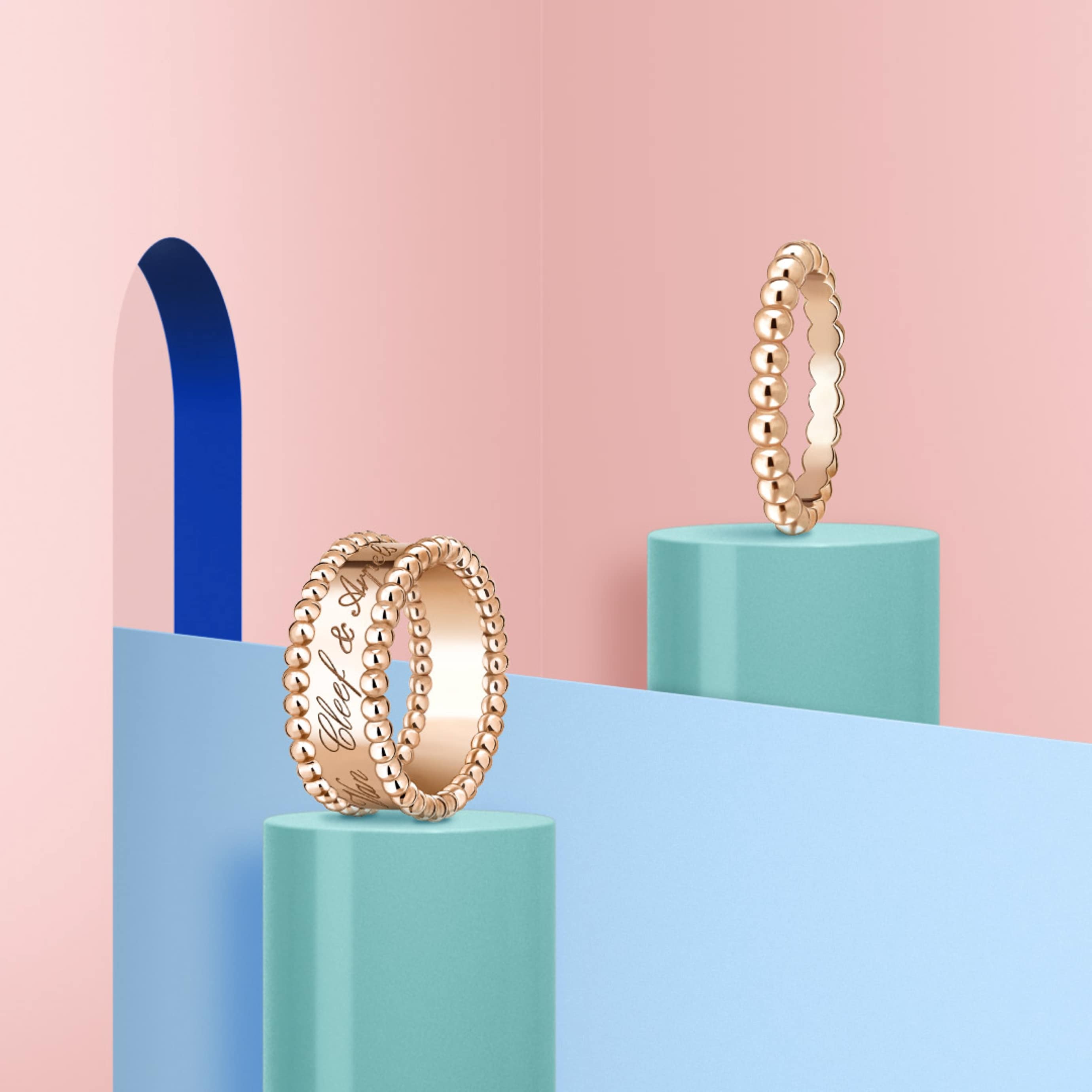 Perlée signature戒指，玫瑰金。Perlée pearls of gold戒指，玫瑰金。Perlée®系列，Van Cleef & Arpels梵克雅宝。