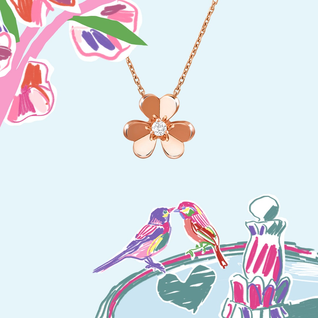 Frivole吊坠，小号款式，玫瑰金，钻石。Frivole®系列，Van Cleef & Arpels梵克雅宝。