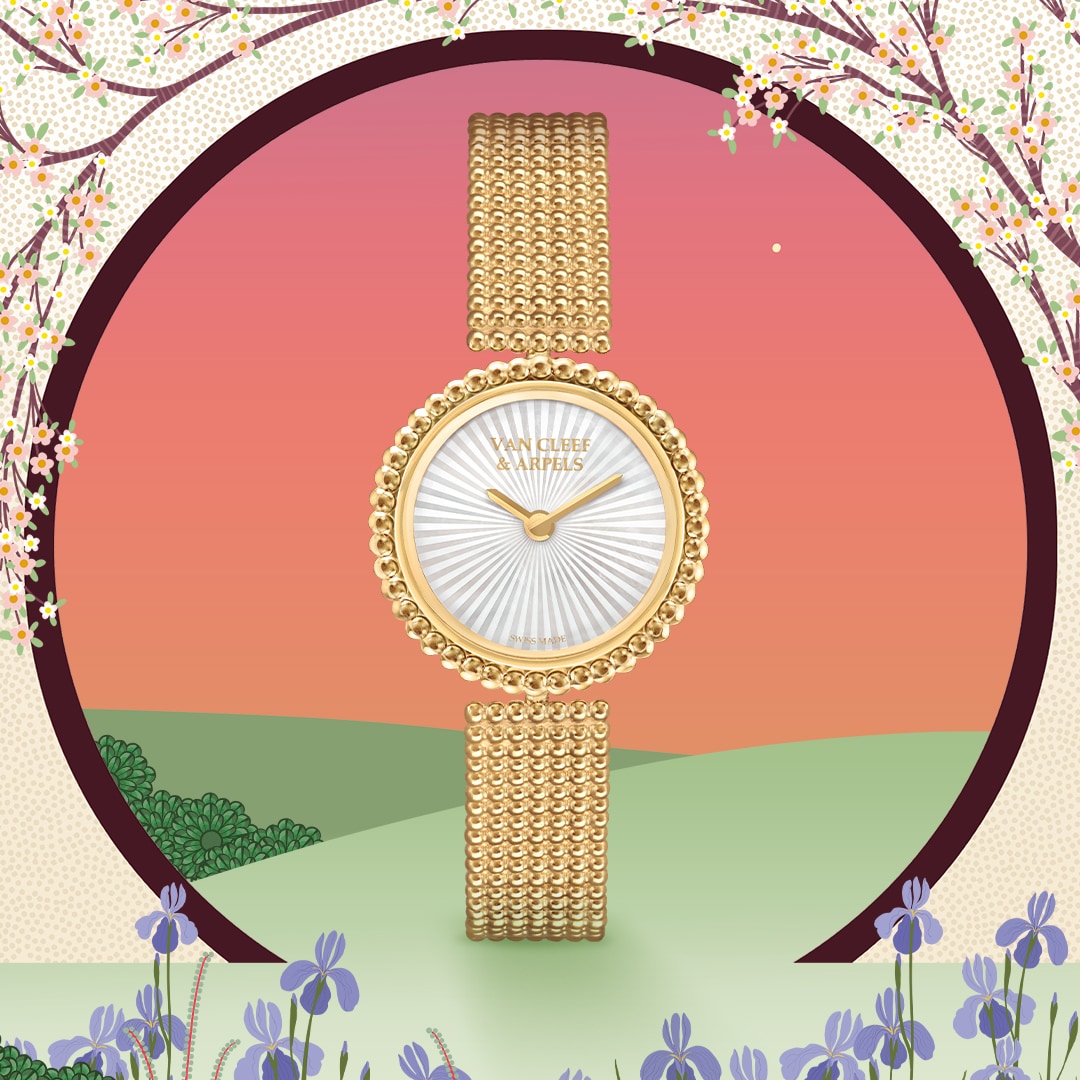 Perlée腕表，23毫米，黄K金，瑞士石英机芯。Perlée®系列，Van Cleef & Arpels梵克雅宝。