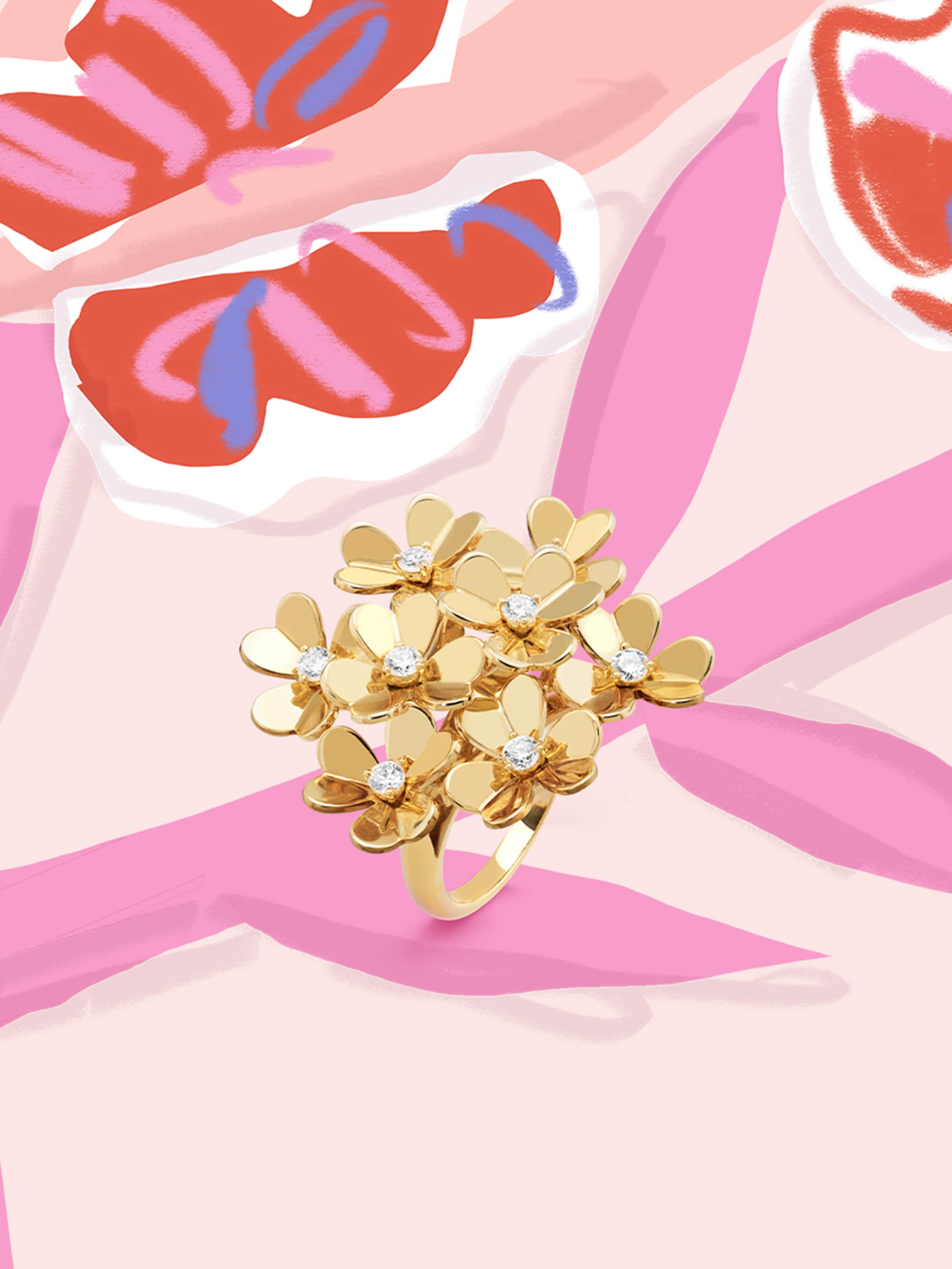 Frivole ring, 8 flowers, 18K yellow gold, diamonds. Frivole collection, Van Cleef & Arpels.