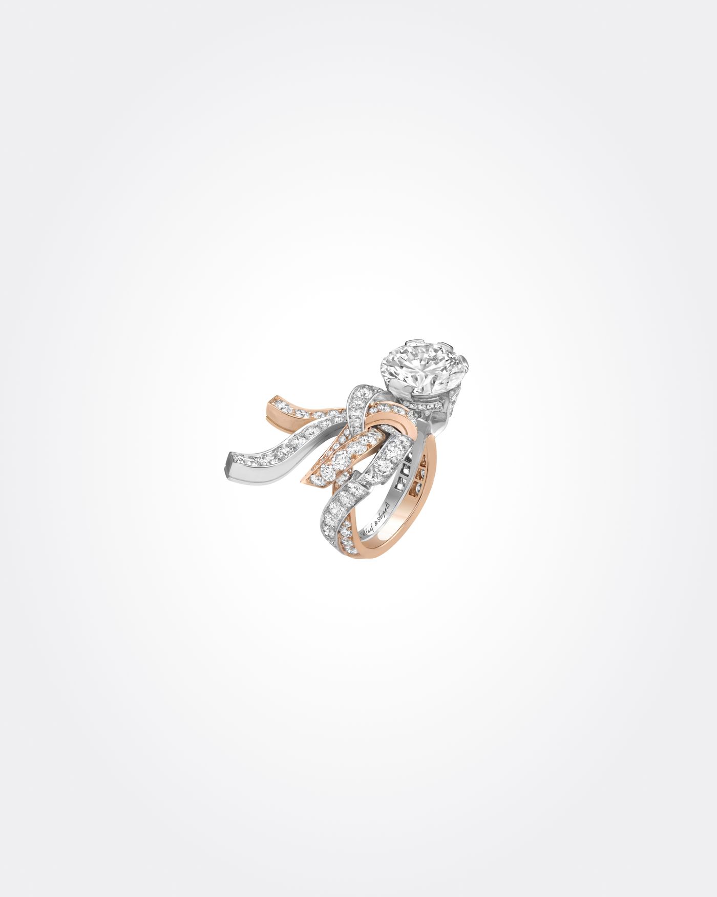 Double Boule戒指。白K金，玫瑰金，1颗5.03克拉DFL圆形钻石，钻石。Legend of diamonds，White diamond variations系列，Van Cleef & Arpels梵克雅宝 - Van Cleef & Arpels