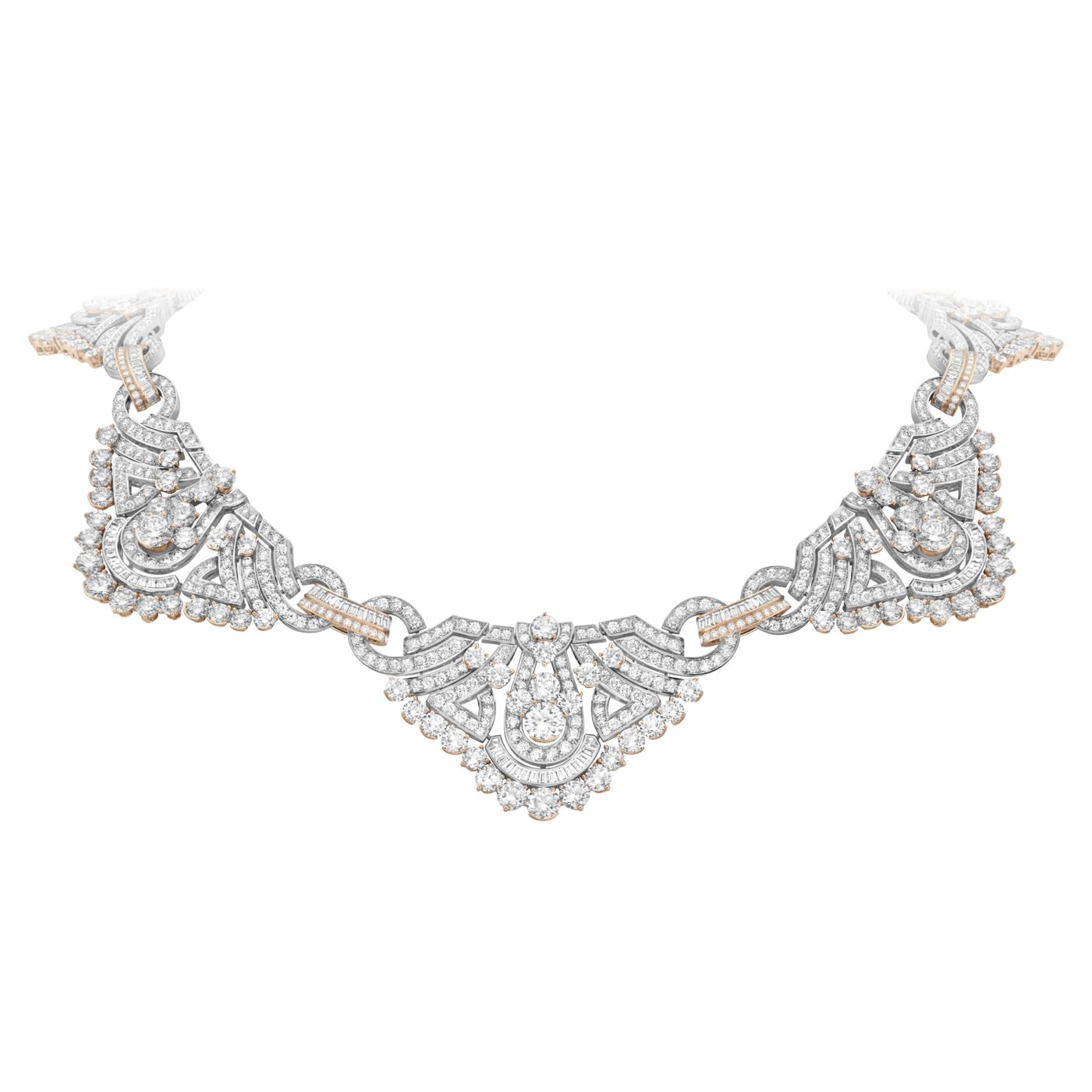 Golden Age项链。白K金，玫瑰金，1颗1.01克拉DVVS2级圆形钻石，钻石。Legend of diamonds，White diamond variations系列，Van Cleef & Arpels梵克雅宝。 - Van Cleef & Arpels